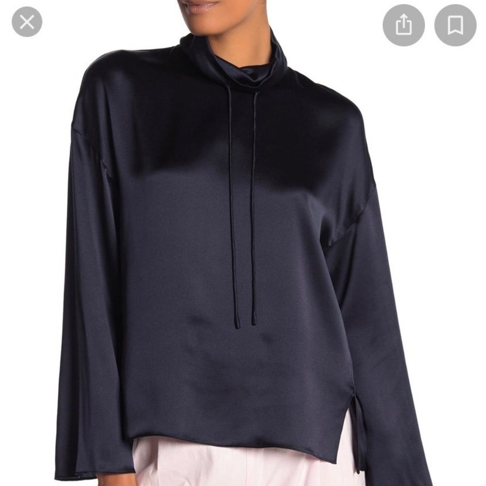 Vince Drawstring Collar Silk Blouse